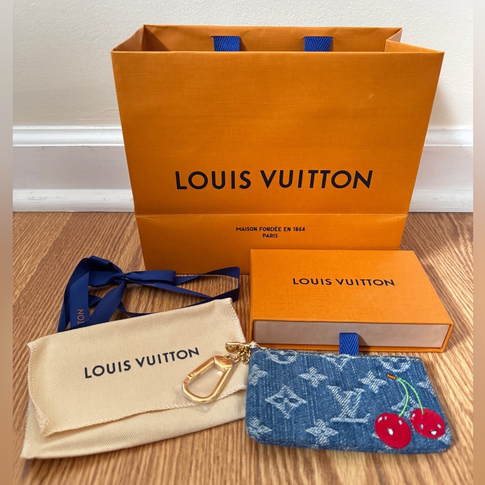 NWT Louis Vuitton X Takashi Murakami Cherry Denim Key Pouch